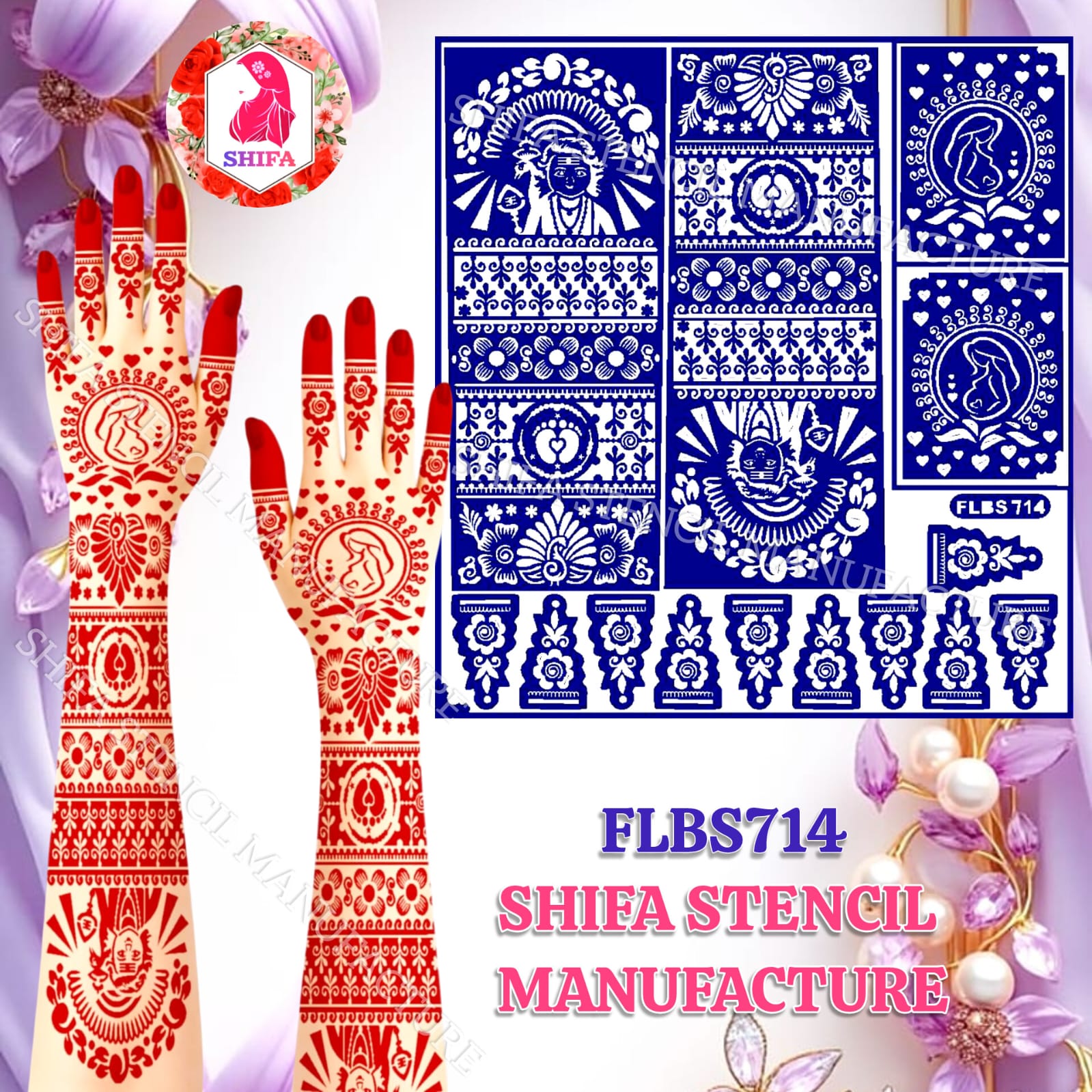 FLBS 714 Lord Murugan Baby Shower Pattern Sticker Overview Henna Stencil - Shifa Stencil